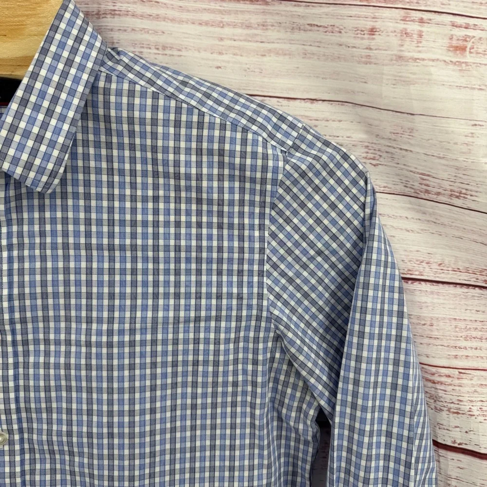 UNTUCKit Shirt Mens Large Blue Gingham Check Wrinkle Free‎ Cotton Button Down